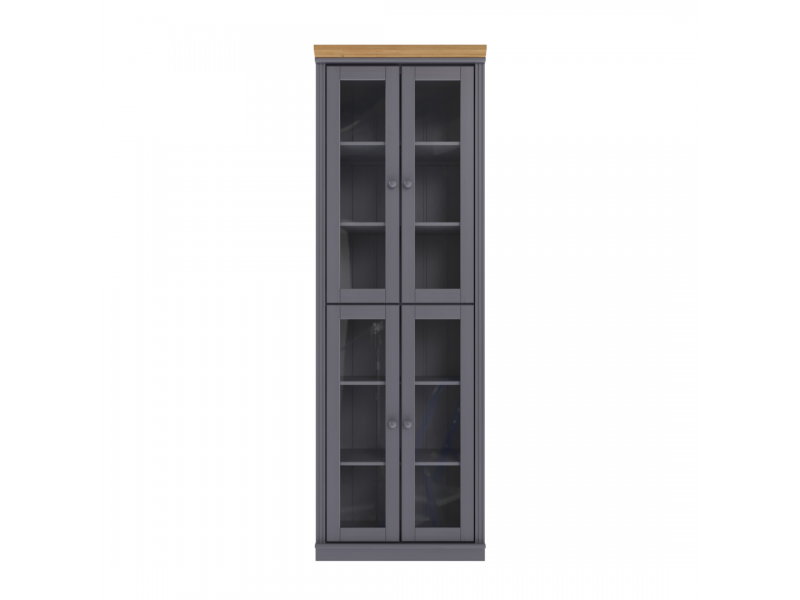 Estante Biblioteca 220 cm em Madeira Maciça com 4 Portas de Vidro com acabamento na cor cinza e cera | Coleção Biblioteca